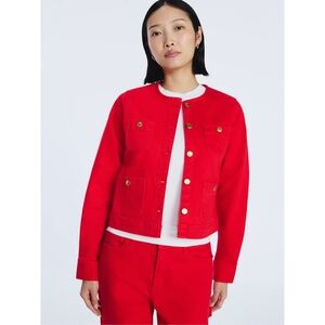 NEW Free Assembly Women's RED Collarless Denim Jacket, Sizes XS